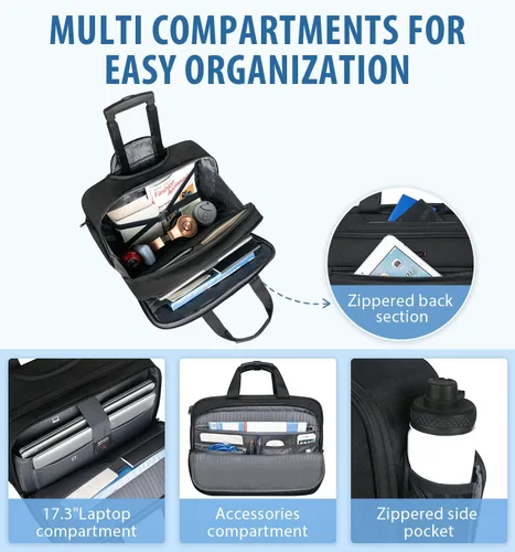 Miniatura 3 de EMPSIGN Maletín con ruedas para laptop, bolsa de computadora de 17.3" con ruedas, bolsa de viaje con ruedas repelente al agua que cabe debajo