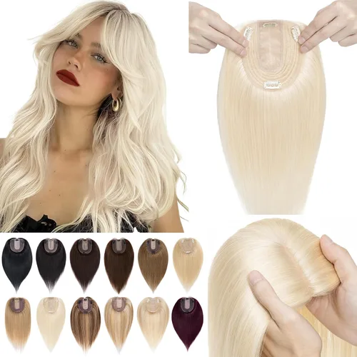 Miniatura 13 de SEGO Peluquín para mujeres, cabello humano real sin flequillo, 130% de densidad, base de seda de 10 * 12 cm, cabello Remy con clip, piezas