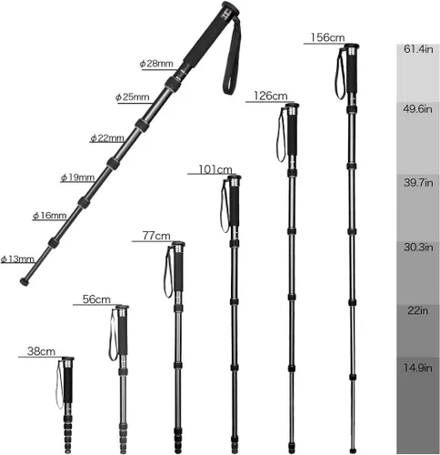 Miniatura 3 de Koolehaoda Monopod para cámara portátil de aluminio de 61 pulgadas, telescópico de 6 secciones, plegable es de solo 15 pulgadas, monopie compacto