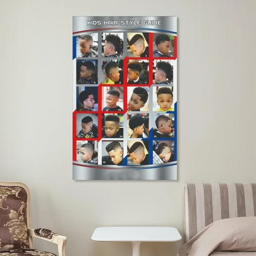 Miniatura 15 de Póster de peluquería para decoración de pared, peinados infantiles, estilos de cabello modernos para niños, pinturas artísticas de pared, lienzo