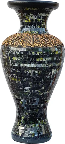 Miniatura 10 de Jarrón de mosaico de 24 pulgadas, cilindro alto hecho de terracota con piezas de mosaico de vidrio rojo, dorado y negro, pieza decorativa hecha a