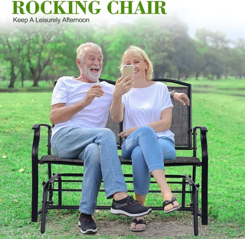 Miniatura 5 de Backyard Expressions Banco Deslizante para 2 Personas para Exteriores, Silla Mecedora Doble Columpio para Patio Loveseat con Marco de Acero