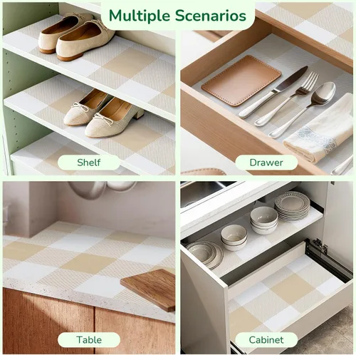 Miniatura 8 de Revestimiento de estante para armarios de cocina, forros de cajones no adhesivos antideslizantes de agarre fuerte, papel grueso para estantes