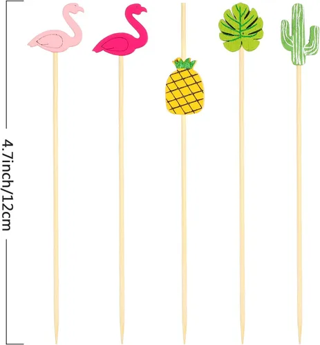 Miniatura 3 de Blulu Paquete de 200 palillos de dientes elegantes para aperitivos, brochetas de cóctel de perlas de 4.7 pulgadas para bebida, palitos con sabor a