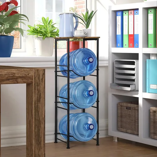 Miniatura 7 de OYEAL Soporte para botella de agua de 5 galones, organizador de 3 niveles con estante superior, dispensador de agua resistente para cocina, sala