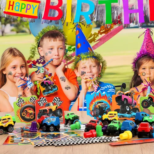 Miniatura 7 de BenLouis 96 Piezas Artículos de Fiesta de Camiones Monstruo Sellos y Calcomanías de Cumpleaños de Camión Automóvil Conjunto de Artículos Escolares