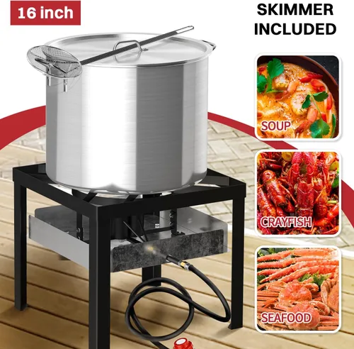 Miniatura 6 de Freidora al Aire Libre de 30QT y 10QT Freidora de Pavo Olla para Hervir Mariscos Incluye Tapa y Escumador Quemador de Propano de 50,000BTU
