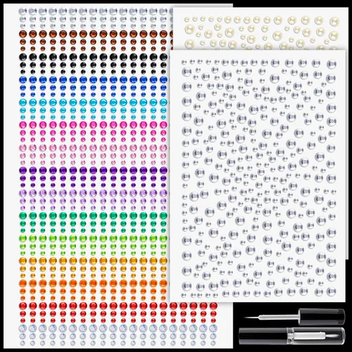 1550 calcomanías de diamantes de imitación y perlas de 0.118-0.236 in, gemas transparentes y coloridas, perlas beige, gemas adhesivas para la cara,
