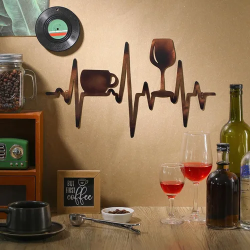 Miniatura 7 de Blulu Heartbeat - Cartel de café y bar de vinos de 15.75 x 9.04 pulgadas, decoración de pared rústica de metal negro para colgar en la pared