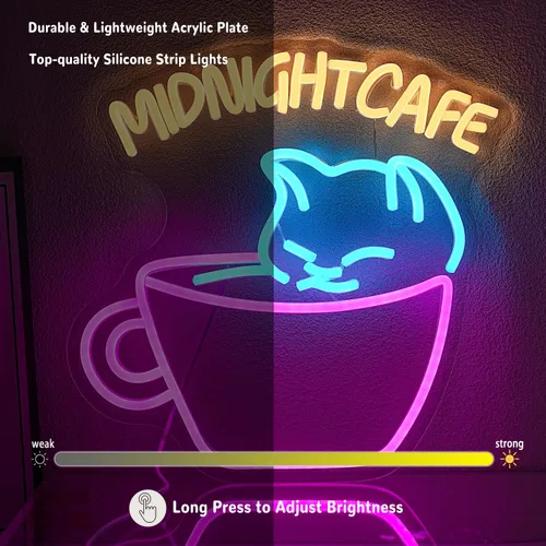 Miniatura 4 de Letrero de neón de café para decoración de pared, luz de neón de gato, luz de neón de medianoche, luces LED de neón coloridas para cafetería