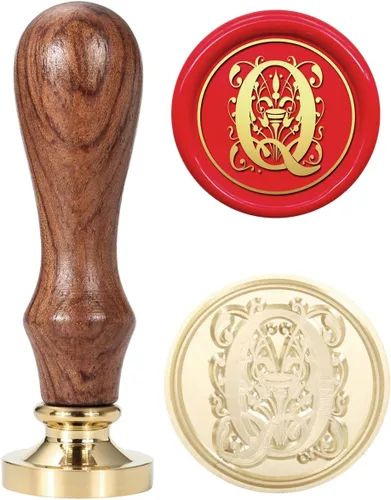 Miniatura 16 de Yoption - Sello de cera con diseño de letra S, cabeza de latón floral vintage, mango de madera, sello inicial del alfabeto, para invitación