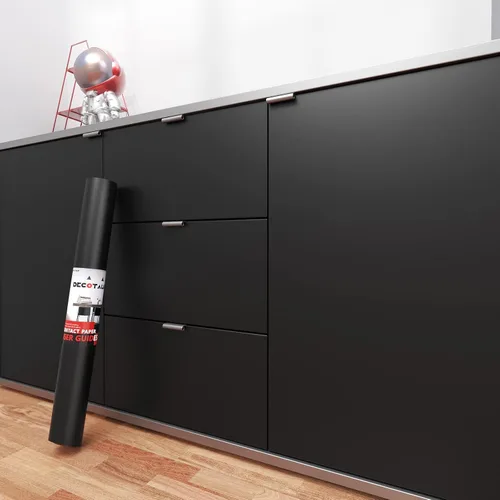 Decotalk Papel tapiz de 17.7 x 120 pulgadas, tipo despegar y pegar, negro, adhesivo, para dormitorio, armarios o paredes, se puede retirar,