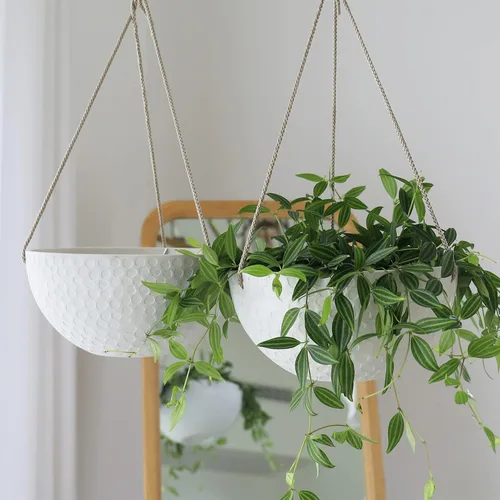 Miniatura 5 de LA JOLIE MUSE Macetas colgantes de 10 pulgadas para plantas de interior, macetas de jardín al aire libre, color blanco, panal de abeja, juego de 2