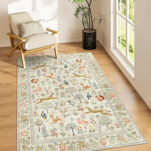 Miniatura 172 de DUKINO Alfombra de área de 6 x 9 pies, alfombra floral para sala de estar, ligera, antideslizante, lavable, alfombra de interior de pelo bajo