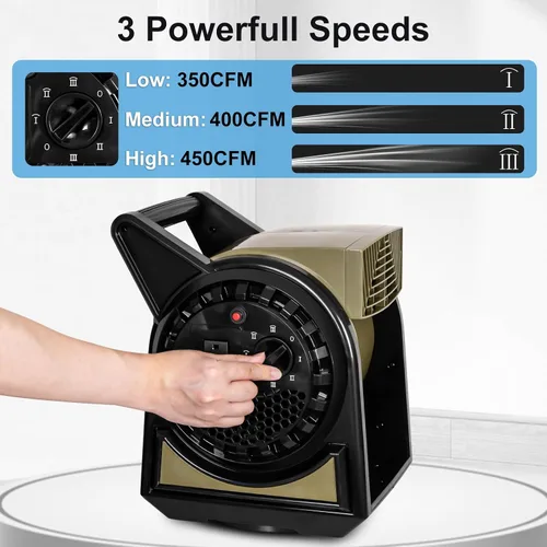 Miniatura 2 de BILT HARD Ventilador profesional giratorio de alta velocidad, ventilador de 15 pulgadas 450 CFM con 3 velocidades para secado, motor de aire de 120