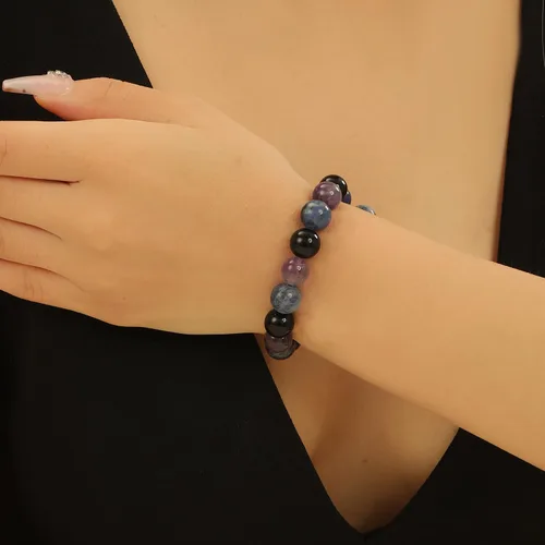 Miniatura 14 de Crystal Vibe Triple Protection Bracelet - 10mm Bead Bracelet for women men With Natural Stones of Tiger Eye Hematite and Black Obsidian - Healing