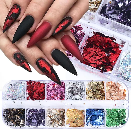Miniatura 9 de 12 rejillas de lentejuelas de uñas con purpurina, lentejuelas de uñas de acrílico 3D holográficas, copos de uñas de sirena irregulares, lentejuelas