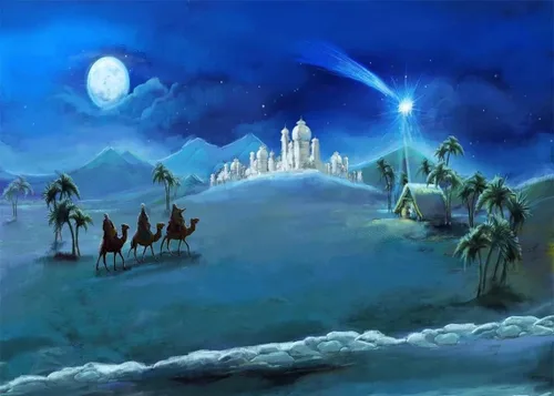 Miniatura 4 de BELECO Tapiz de noche de Navidad para colgar en la pared, tapiz de nacimiento de Jesús, tapiz de desierto, camello del desierto, palacio, castillo