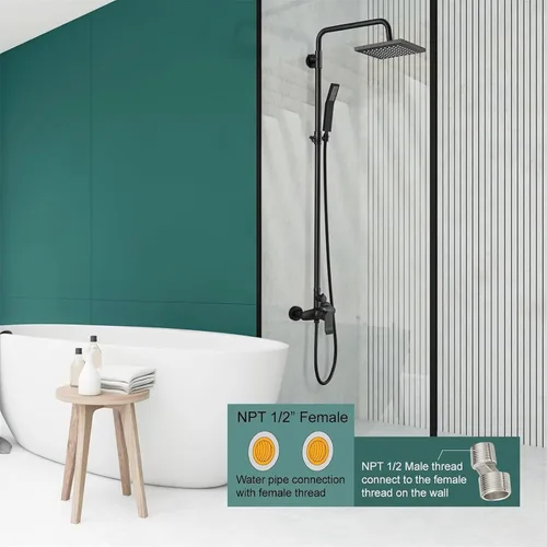 Miniatura 5 de Heyalan Sistema de ducha expuesto negro mate, juego de 2 ducha funcional de baño de 8 pulgadas, cabezal de ducha cuadrado de lluvia con rociador