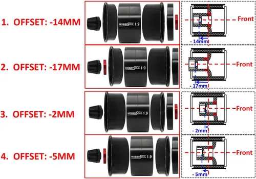 Miniatura 3 de HOBBYSOUL Ruedas y neumáticos RC 1.9 Beadlock, altura 4.75 pulgadas/4.764 in neumáticos y 4 compensaciones negativas ajustables 1.9 ruedas llantas