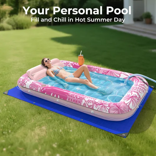 Miniatura 4 de Flotador inflable de bronceado para piscina con lona de protección, flotadores de piscina de 70 x 46 pulgadas para adultos con almohada, flotador 6
