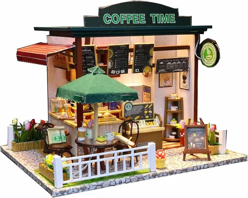 Miniatura 11 de Flever Kit de casa de muñecas en miniatura para bricolaje, habitación creativa con muebles para regalo romántico de San Valentín (Cat Cafe Garden)