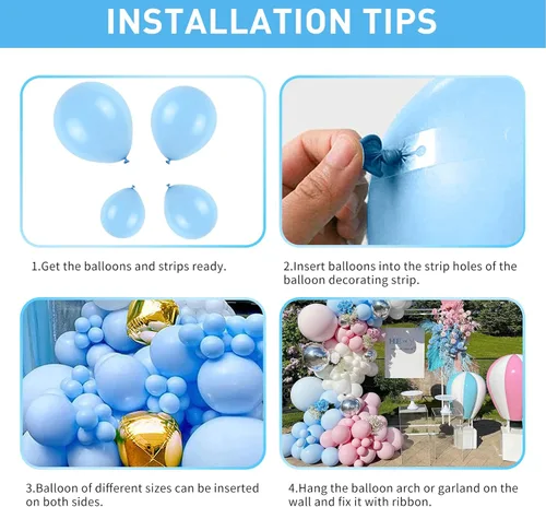 Miniatura 5 de Globos azul claro de látex de 5, 10, 12, 18 pulgadas, diferentes tamaños, 103 piezas de globos mate azul cielo azul bebé para decoración de fiesta