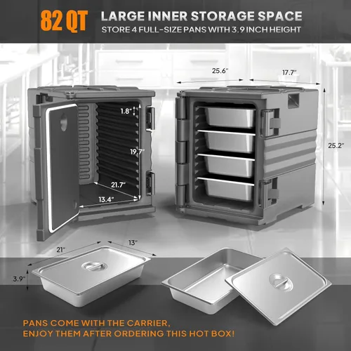 Miniatura 6 de ROVSUN Calentador de alimentos de 82 cuartos de galón, calentadores de alimentos para catering, con 4 bandejas de tamaño completo NSF, ruedas dobles