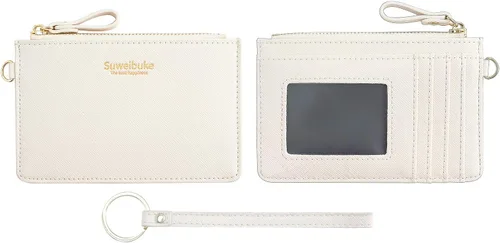 Miniatura 4 de Estuche Delgado para Tarjetas RFID para Mujer con Correa de Muñeca, Cartera con Cremallera para ID, Cartera de Cuero Pequeña, Monedero con Llavero