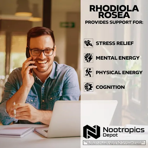 Miniatura 3 de Nootropics Depot Cápsulas de Rhodiola Rosea 500 mg 3% Rosavins 60 unidades Hierba adaptógena Suplemento ayurvédico Apoya niveles