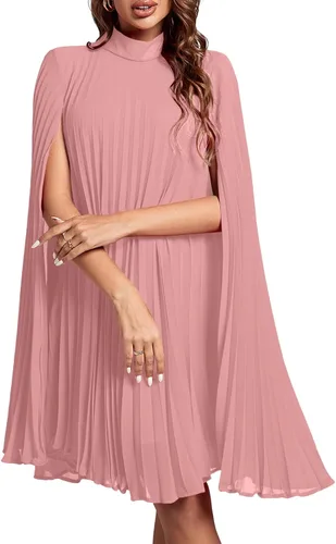 Miniatura 13 de Rooscier Vestido midi de fiesta plisado con cuello alto falso y espalda abierta para mujer