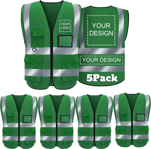 Miniatura 12 de Chaleco de seguridad con logotipo personalizado, personalizable, visibilidad clase 2, chalecos reflectantes a granel con bolsillos y cremallera