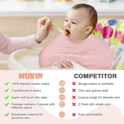 Miniatura 5 de MUKIN Juego de 6 Paños de Eructo de Muselina para Bebé, Paños de Eructo de Algodón Grueso Ultra Suaves y Absorbentes para Bebés Recién Nacidos