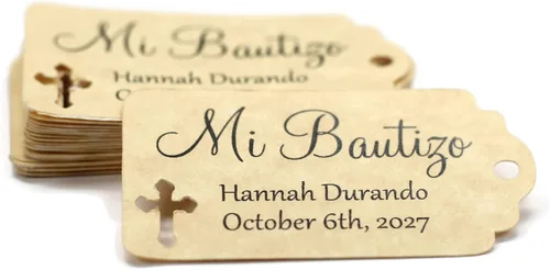Miniatura 4 de Etiquetas Mi Bautizo – Etiquetas personalizadas para bautismo – 20 unidades (gris claro)