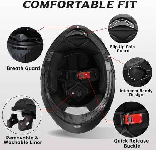 Miniatura 8 de TRIANGLE Cascos de motocicleta modulares para hombres con visera completa abatible, visera doble con protector solar interno, aprobado por DOT