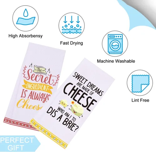 Miniatura 7 de LXOMILL Divertidas toallas de cocina de queso, cestas de queso Punny y bonitos juegos de paños decorativos para platos