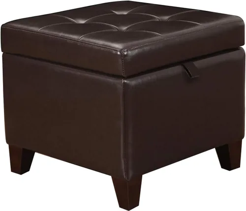 Miniatura 29 de Adeco Otomana moderna de cuero con ruedas, otomana cuadrada negra rodante de 18.8" con almacenamiento, taburete de tocador tapizado acolchado