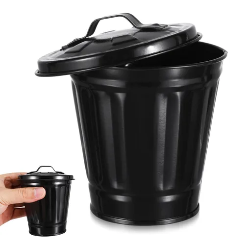 ULTECHNOVO Bote de basura pequeño con tapa, papelera de escritorio para escritorio, oficina, cocina y maceta, contenedor compacto de basura de mesa