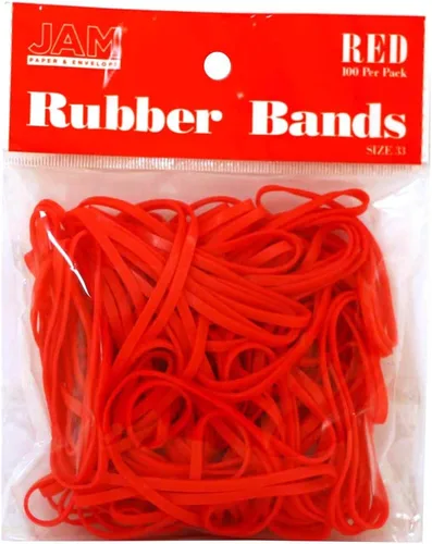 JAM PAPER Bandas de goma coloridas, tamaño 33, bandas de goma rojas, 100/paquete Rojo