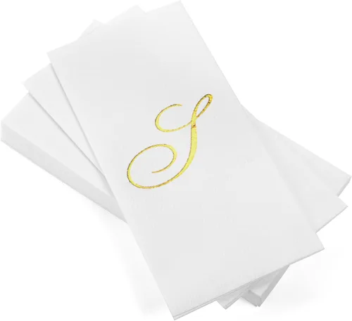 Miniatura 25 de AH AMERICAN HOMESTEAD Servilletas desechables – Servilletas doradas con monograma para invitados, servilletas acolchadas como tela para baño