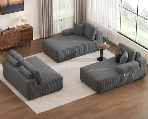 Miniatura 9 de DURASPACE Sofá Seccional Modular en Forma de U de 126.2'', Sofá Convertible de 4 Asientos, Sofás Sin Huesos para Sala de Estar (Gris)
