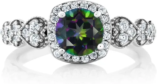 Miniatura 7 de Gem Stone King Anillo de compromiso de aniversario y piedra natal de corte redondo de 0.236 in para mujer, plata de ley 925, anillo de promesa