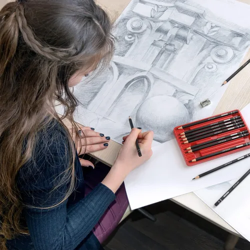 Miniatura 8 de ARTEZA Juego de 12 lápices de dibujo de 6B a 4H, lápices de arte preafilados en lata de metal para bocetos, sombreado, dibujo, mezcla y trabajo