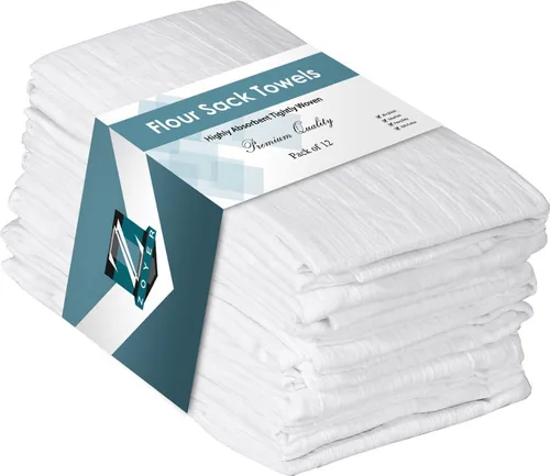 ZOYER Harina Sack Toallas de 28 x 28 pulgadas, paquete de 12 toallas de cocina 100% algodón, lavables a máquina, toallas de barra ultra absorbentes,