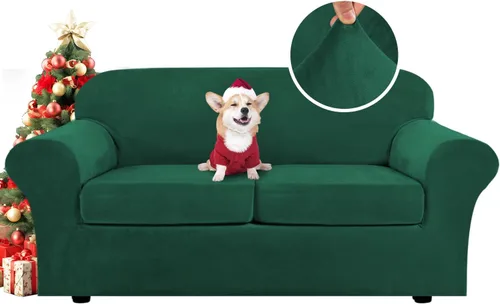 Miniatura 57 de H.VERSAILTEX Fundas de Sofá Elásticas de Terciopelo Real Suave de 3 Piezas Fundas de Sofá para Sofá de 2 Cojines Fundas de Loveseat con Ancho de Gris