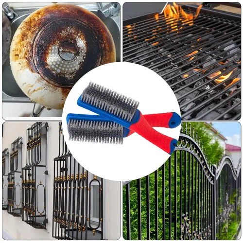 Miniatura 7 de Cepillitos de Alambre 2 Piezas Cepillos de Acero Reforzado Cepillo de Alambre de Acero al Carbono y Acero Inoxidable con Mango Ergonómico de Goma