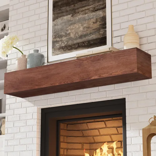 Miniatura 31 de Eshoma - Repisa para chimenea artesanal; estante sólido para colocarse sobre la chimenea; estante flotante montado en la pared con soportes Nogal