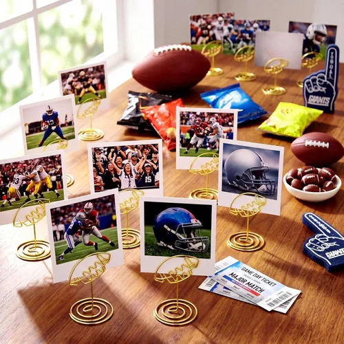 Miniatura 5 de Leinuosen 30 Pcs Football Gold Photo Holders - Mini Wire Table Number Stands, Sports Theme Picture Clips for Centerpieces, Place Cards & Football