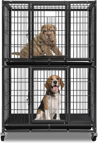 Jaulas de dos niveles de 30 pulgadas para perros pequeños, jaula para perros de tamaño mediano para 2 perros, jaula resistente para perros, perreras