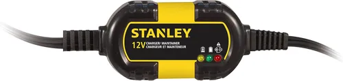 STANLEY BM1S Cargador de batería totalmente automático de 1 amperio/mantenedor de 12 V con abrazaderas de cable y terminales de junta tórica